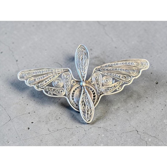 Jewelry - Vintage Sterling Silver Filigree Butterfly Brooch 925 Intricate Wirework Pin